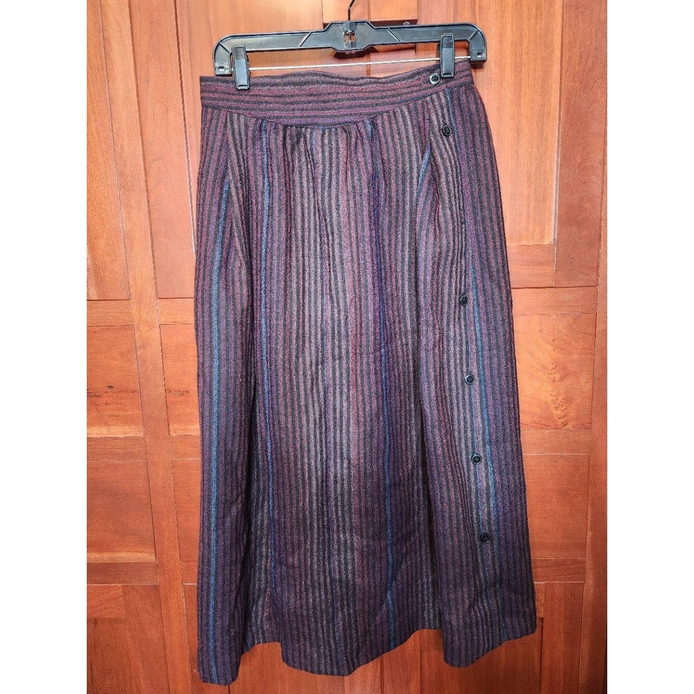 Finity Purple Multi Striped Vintage 1980s Maxi Skirt 100% Wool Womens Size 12